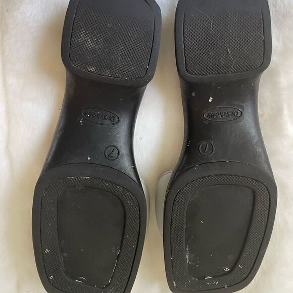 Dr Scholl’s light gray leather slides sandals side buckle square toe size 7 - Picture 9 of 16